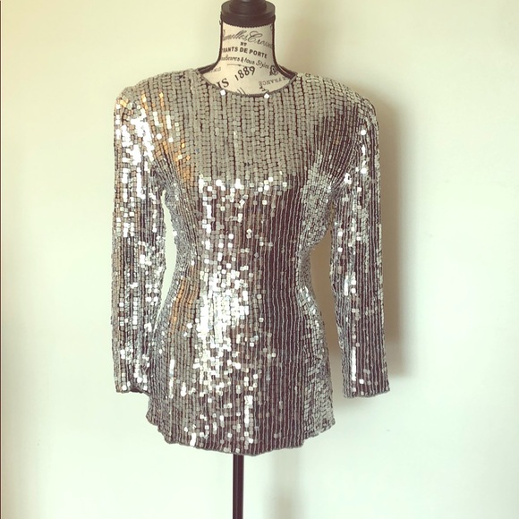 Oleg Cassini Tops - SOLD🥂Vintage Oleg Cassini Sequin Silk Top